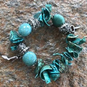 Turquoise shell and charm bracelet